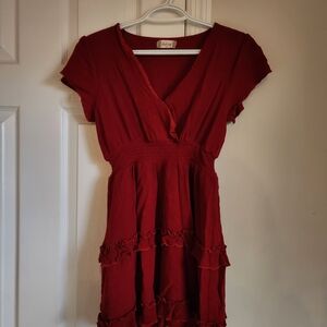Altar'd State Rich Red Ruffle Mini Dress